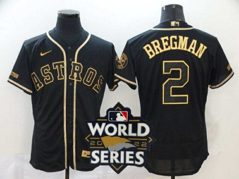 Houston Astros #2 Alex Bregman 2022 World Series Jersey Black Vingage Gold  (Copy) - Sport Fan City