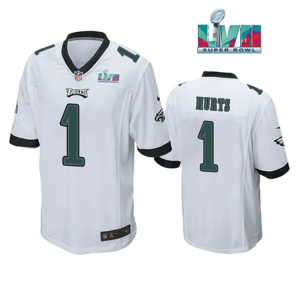 Philadelphia Eagles #1 Jalen Hurts Stitched Super Bowl Jersey Green/Black/White