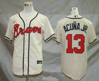 Atlanta Braves #13 Ronald Acuna Jr. Cream Stitched MLB Cool Base
